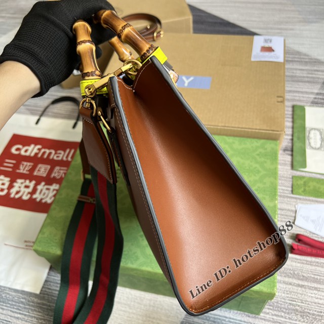 Gucci官網新款女士手提包 古馳復古棕色原廠皮竹節中號托特包702721 gqy4481